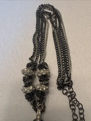 Gunmetal Chain Necklace with Emerald Teardrop Pendant thumbnail 4