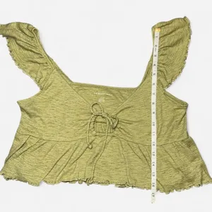 American Eagle Light Green Ruffle Peplum Crop Top with Front Tie thumbnail 4