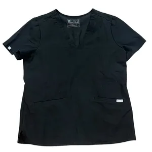 Women's FIGS Casma 3 Pocket Black Scrub Top‎ Medium Medical Healthcare Hospital thumbnail 1