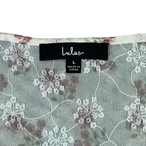 Lulus Women Camisole Top White Pink Floral Lace Ruffle Tie Front Coquette Large thumbnail 4