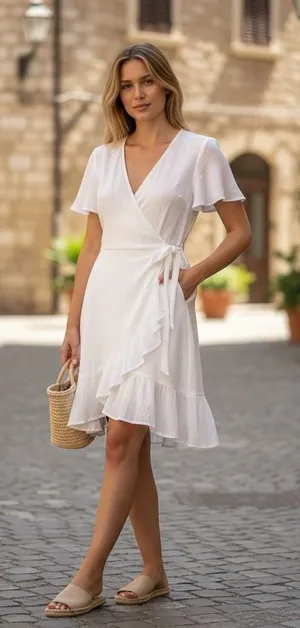 Princess Polly White Cotton Wrap Mini‎ Dress Ruffle Hem Short Sleeve US 12 thumbnail 1