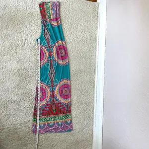 Pleated Blue and Pink Medallion Print Maxi Wide Leg Pants for Resort Wear thumbnail 6