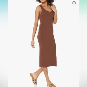 Chocolate Brown Ribbed Midi Sleeveless Dress XS NWT thumbnail 11