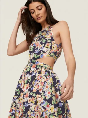 $195 SOMETHING NAVY Floral Midi Dress with Cutouts - Size S thumbnail 4