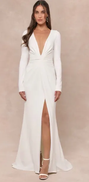 Lulus NWT Medium Stunning White Long Sleeve Mermaid Maxi Wedding Dress Bride thumbnail 1