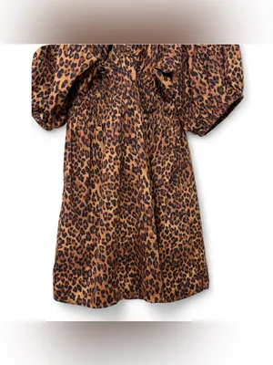 Old Navy Women’s V-Neck Leopard Smocked Puff Sleeve Mini Dress Size Large thumbnail 11