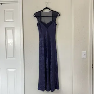 Vintage Gold Label Victoria’s Secret Navy Jacquard Satin Maxi Dress Goth Fairy M thumbnail 6