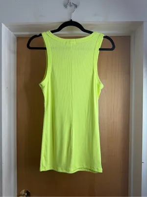Zenana Neon Yellow Ribbed Button Front Tank Top Size: Large thumbnail 4