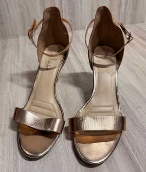 Lulus Rose Gold Metallic Ankle Strap Heels Sandals Womens 10 Sleek Minimalist thumbnail 1