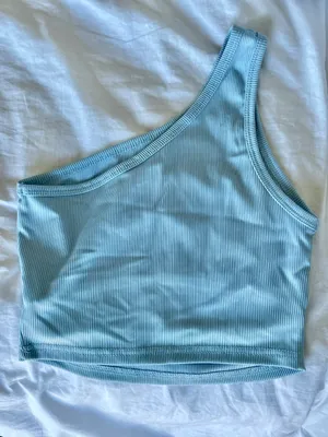 Blue One Shoulder Cut Out Crop Top thumbnail 2