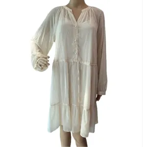 LC Lauren Conrad Button Front Tiered Long Sleeve Mini Shirt Dress Sz L thumbnail 2