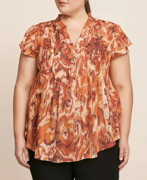 Cocomo Womens Blouse Multicolor Front Pleated Sleeveless Ruffled Buttons thumbnail 1