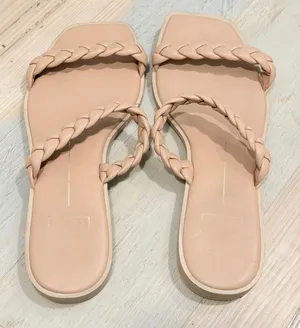 Dolce Vita Paily Braided Flat Sandals Size 8.5 Nude Square Toe Slides thumbnail 1