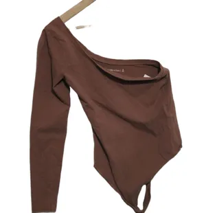 Womens Abercrombie & Fitch Brown Cotton One Shoulder Long Sleeve Bodysuit Sz XS thumbnail 1