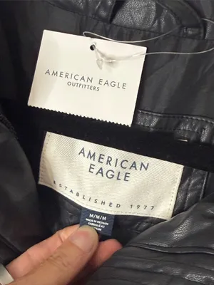 American Eagle AE Chill Puffer Vegan Leather Jacket Coat Zip Button Pockets NWT thumbnail 3