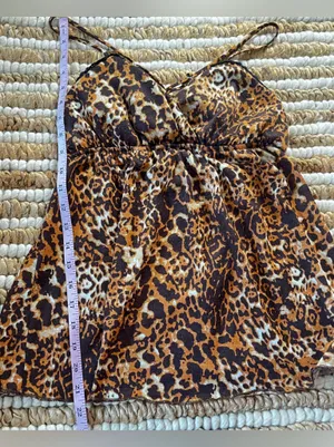 Y2K Leopard Print Spaghetti Strap Babydoll Flowy Top with black lace trim I thumbnail 4