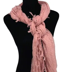 Fantasia Accessories Womens Polka Dot Gauze Polyester Fringed Scarf Pink 22”x72” thumbnail 2
