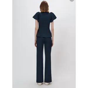 Jonathan Simkhai Midnight Black Front Slit Tailored Pants Small 6 Blue thumbnail 3