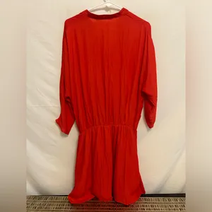 Zara Basic Red 3/4 Sleeve Faux Wrap Lined Mini‎ Dress Size Medium thumbnail 6