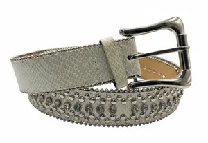 Rhinestone Studded Western Belt Cream Faux Snakeskin M/L Cowgirl Festival‎ Boho thumbnail 1