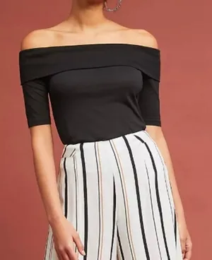 Ett:Twa By Anthropologie Sadie Off The Shoulder Top Women's XS Black thumbnail 1