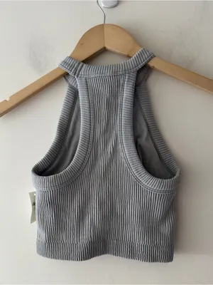 Aerie NEW!! Gray Ribbed Superchill Seamless High Neck Bra Top thumbnail 5