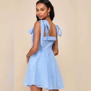 Lulus Forever Darling Gingham Tie-Strap Mini wedding guest Dress Coquette girl thumbnail 2