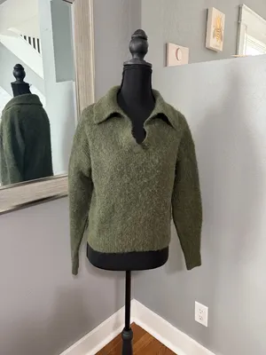 Everlane Alpaca Merino Wool Collared Capsule Cozy Sweater Green Size Small thumbnail 2