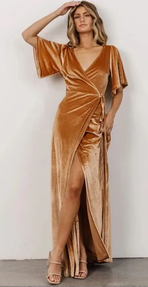 Baltic Born Meghan Velvet Wrap Maxi Dress in Golden Hour Size Large thumbnail 1