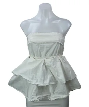Aritzia Babaton White Strapless Bandeau Tiered Ruffle Peplum Blouse Top Size XXS thumbnail 1