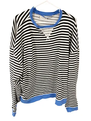 Free People We The Free Classic Striped Crew in Black Combo Black White Large thumbnail 1
