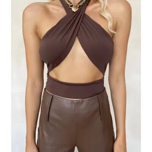 Tiger Mist Brown Cross Tie Halter Neck Archie Top‎ Size XS thumbnail 2