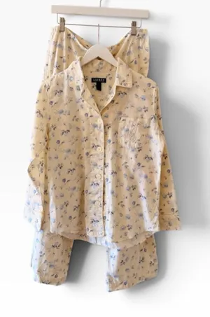 Lauren Ralph Lauren Floral Blue Yellow Embroidered logo pajama Set Sz M thumbnail 1