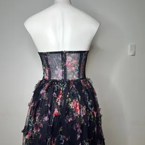 Dressalisa Maxi Gown Womens S Navy Gently Used Floral‎ Corset Tiered Ruffle Mesh thumbnail 6