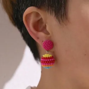 NEW Colorful Beaded Ball Drop Earrings Multicolor Rainbow Festival Boho Vacation thumbnail 2