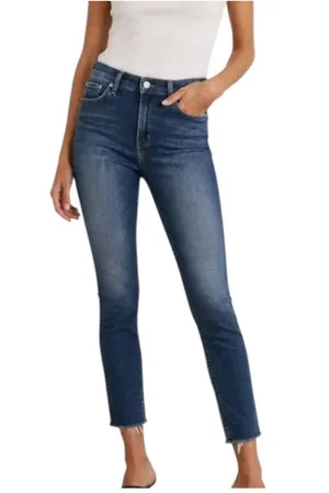 AGOLDE Sophie Mid Rise Ankle Skinny Jeans Dark Wash Frayed Raw Hem Size 31 thumbnail 1