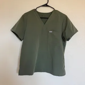 FIGS V-Neck Scrub Top Olive Green Women Medium Nurse Healthcare Uniform thumbnail 1