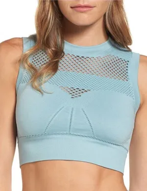 IVY PARK Light Blue Mesh Detail Athletic Athleisure Crop Top thumbnail 1