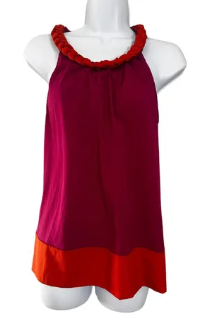 Banana Republic Womens Pink Orange Colorblock Braided‎ Halter Top S Rhubarb thumbnail 1