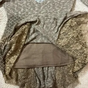 Scully Beige Lace Crochet Knit Asymmetrical Hem Forrest‎ Fairy Grunge Tunic Top thumbnail 7