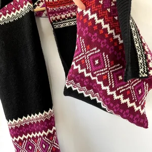 Talbots black and pink knit‎ geometric scarf one size cotton wool winter striped thumbnail 6