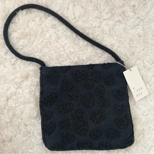 A New Day‎ Beaded Heart Shoulder Bag Black NWT thumbnail 1