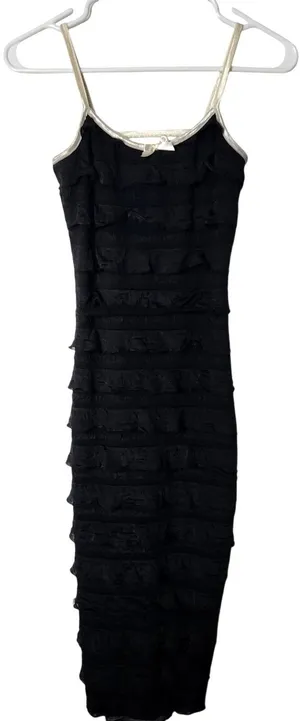 Inspired Hearts Black Tiered Ruffled Sleeveless Maxi Bodycon Sheath Dress Sz XS thumbnail 1