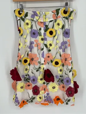 Lucy in the Sky Embroidered Colorful Flower Mesh Dress Women’s Size Small thumbnail 6