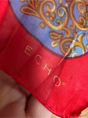 Echo red 100% silk scarf rectangle Christmas ornament theme oblong stars thumbnail 4
