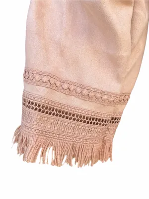 Zara Faux Suede Fringe Jacket Women M Blush Pink Open Front Boho Festival thumbnail 5
