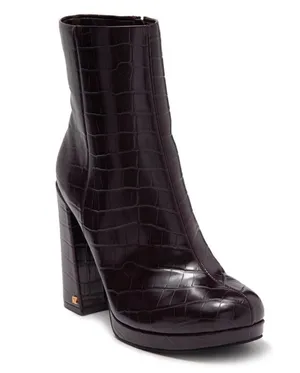NEW RACHEL ZOE Maya Platform Bootie Crocodile Embossed In Deep Mahagony thumbnail 1