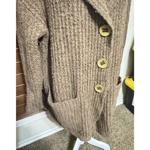 Free People Womens Wool Alpaca Brown Longline Cardigan Sweater Chunky Sz M thumbnail 2