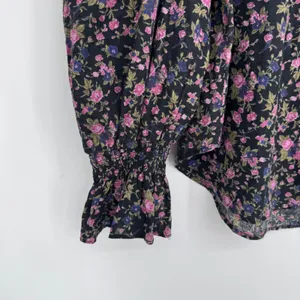 Free People Meant to Be Blouse Medium Black Floral Boho Romantic Puff Sleeve Top thumbnail 6