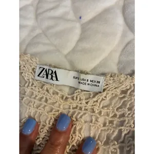 Zara Crochet Vest Women Size S Cream Boho Lace Button‎ Front Openwork Medallion thumbnail 6